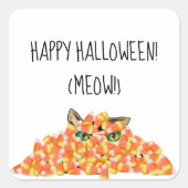 キャンディーコーンの猫おかしなハロウィーンの四角い棒 スクエアシール (正面)