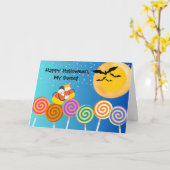 キャンディーコーンカップルとのガールフレンドのハロウィーン カード (黄色い花)