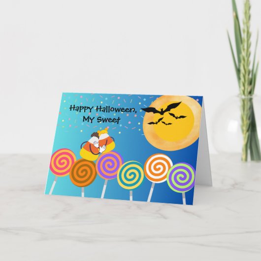 キャンディーコーンカップルとのガールフレンドのハロウィーン カード (正面)