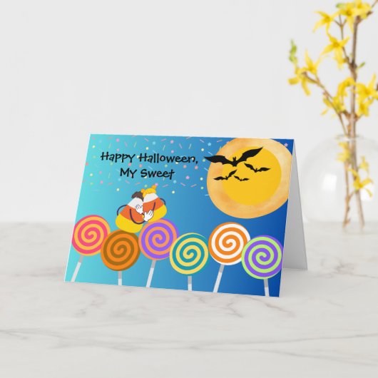 キャンディーコーンカップルとの婚約者ハロウィーン カード (黄色い花)