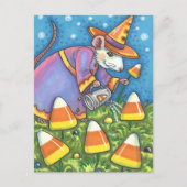 キャンディーコーンガーデンの白いカラフルネズミ&かわいい シーズンポストカード (正面)