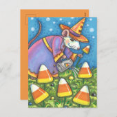 キャンディーコーンガーデンの白いカラフルネズミ&かわいい シーズンポストカード (正面/裏面)