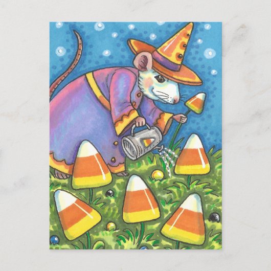 キャンディーコーンガーデンの白いカラフルネズミ&かわいい シーズンポストカード (正面)