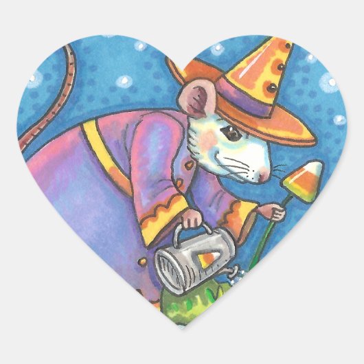 キャンディーコーンガーデンの白いカラフルネズミ&かわいい ハートシール (正面)