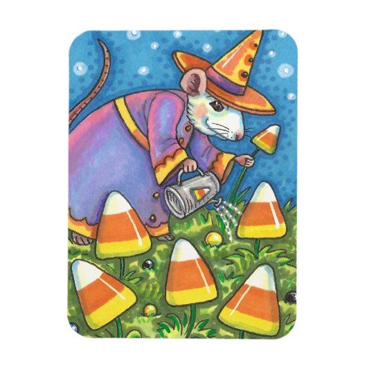 キャンディーコーンガーデンの白いカラフルネズミ&かわいい マグネット (縦)