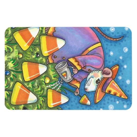 キャンディーコーンガーデンの白いカラフルネズミ&かわいい マグネット (横)