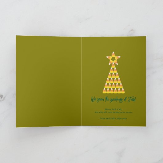 キャンディーコーンクリスマスツリー秋グリーティングカード カード (内部)