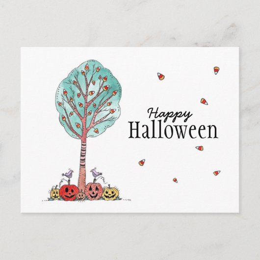 キャンディーコーンツリージャックオランタンハッピーハローウィン ポストカード (正面)