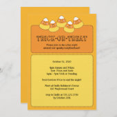 キャンディーコーントリックまたは処理ハローウィンパーティ 招待状 (正面/裏面)