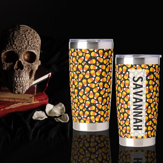 キャンディーコーンハロウィーン名前をカスタムするウォーターボトル 保温保冷タンブラー