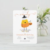キャンディーコーンハロウィーン誕生日パーティトリックまたはトリート 招待状 (スタンド正面)