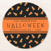キャンディーコーンパーソナライズされたハローウィンパーティ ラウンドペーパーコースター (正面)