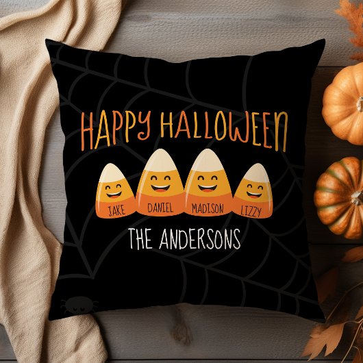 キャンディーコーンファミリーネームパーソナライズされたハロウィーン クッション