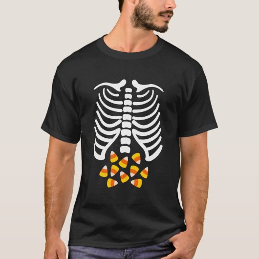 キャンディーコーン骨格リブケージハロウィンコスチューム Tシャツ (正面)