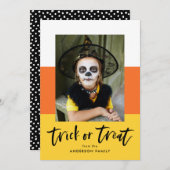 キャンディーコーン | ハロウィーンフォトカードのトリックまたはトリートメント シーズンカード (正面/裏面)