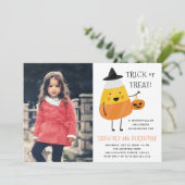 キャンディーコーン | ハロウィーン誕生日パーティーの写真 招待状 (スタンド正面)