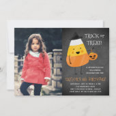 キャンディーコーン | ハロウィーン誕生日パーティーの写真 招待状 (正面)