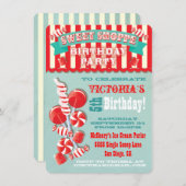 キャンディースイートショップの誕生日パーティーの招待状 招待状 (正面/裏面)