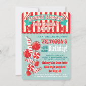 キャンディースイートショップの誕生日パーティーの招待状 招待状 (正面)