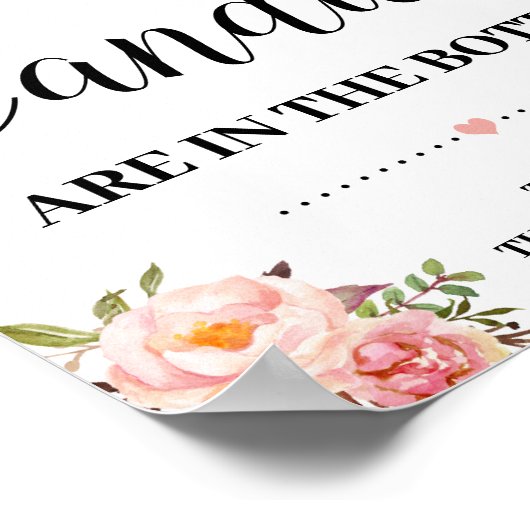 キャンディースシャワーゲームの数はピンクの花にサイン ポスター (角)