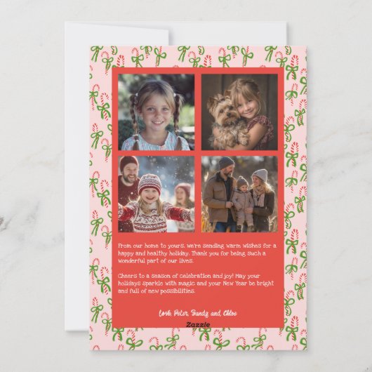 キャンディーズピンクレッドクリスマスカスタムクリスマスアーチ5写真 シーズンカード (裏面)