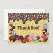 キャンディーテーマ、チョコレート、ピンクとブルーのスプリンクル ポストカード (正面/裏面)