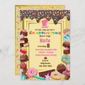 キャンディーテーマ、チョコレート、食べ物、ドーナツ、虹 招待状 (正面/裏面)