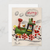 キャンディートレインでのヴィンテージクリスマスサンタオン シーズンカード (正面/裏面)