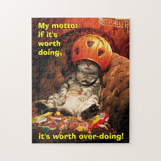 キャンディーバケットの下の猫 ジグソーパズル (縦)