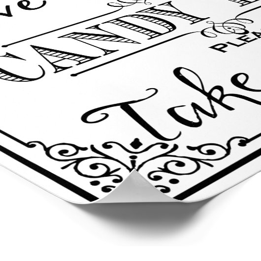 キャンディーバー看板 エレガントなブラック ウェディングまたはパーティー看板 ポスター (角)