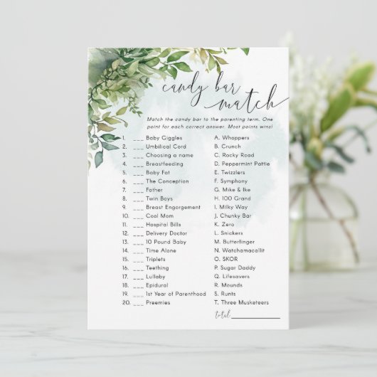 キャンディーバー ベイビーシャワー ゲーム グリーン テーマ 招待状 (スタンド正面)