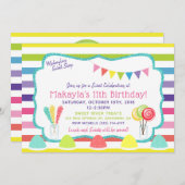 キャンディーパーティースイートショップ誕生日パーティーの招待 招待状 (正面/裏面)