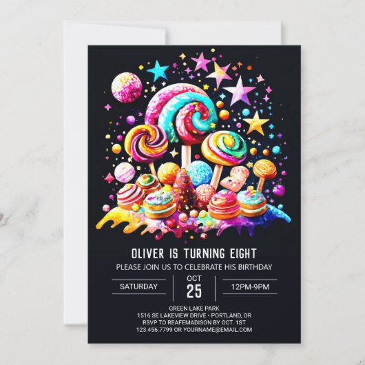 キャンディーランドの至福の誕生日 招待状 (正面)