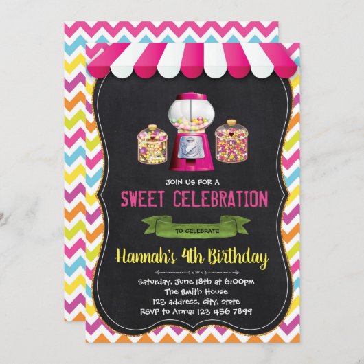 キャンディーランドショップの誕生日の招待状 招待状 (正面/裏面)