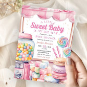 キャンディーランドベビーシャワーガールピンク甘い 招待状