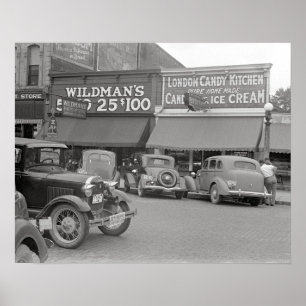 キャンディー&アイスクリームショップ、1938年。ヴィンテージ写真 ポスター