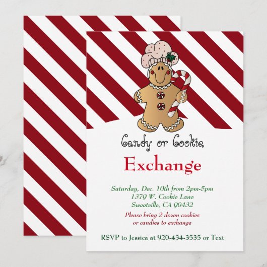 キャンディー・ケイン・ジンジャーブレッド・クッキー&キャンディー・エクスチェンジ 招待状 (正面/裏面)