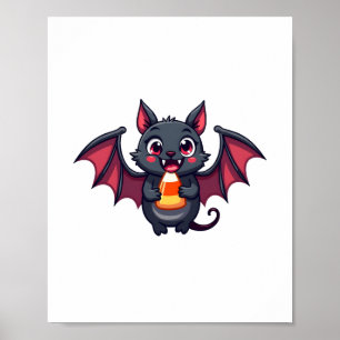 キャンディ付きヴァンパイアこうもり – かわいいハロウィーンTシャツ ポスター