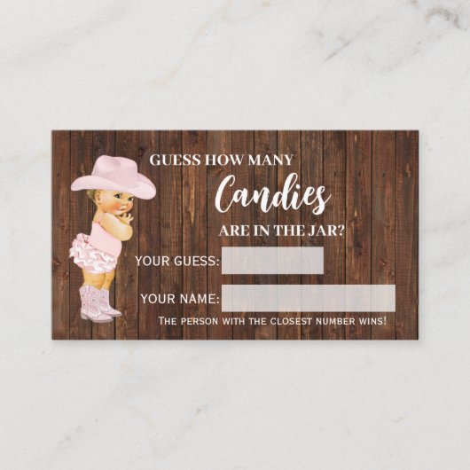 キャンディ女性のカーボーイベビーシャワーゲームカードの数 プレイスカード (正面)