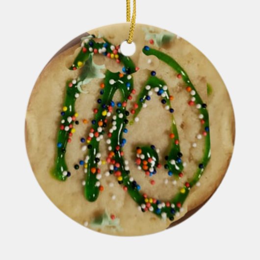 キャンディ振りかけるクリスマスシュガークッキー セラミックオーナメント (正面)