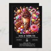 キャンディ棒つきキャンデーキャンディランドデジタル誕生日 招待状 (正面/裏面)