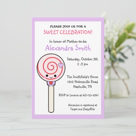 キャンディ棒つきキャンデーベビーシャワー 招待状 (スタンド正面)