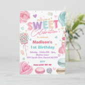 キャンディ祝スケーキ誕生日パーティー 招待状 (スタンド正面)