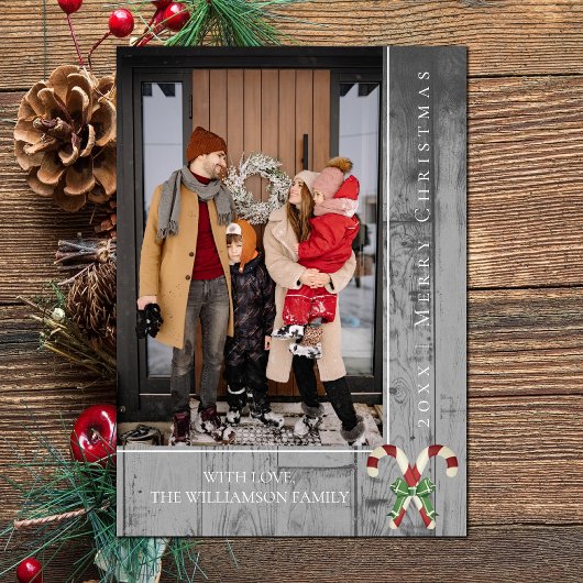 キャンディ素朴キャンズクリスマス |グレーのフォトカード シーズンカード