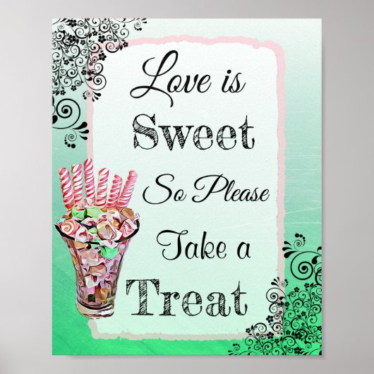キャンディ結婚ビュッフェピンクとグリーのポスターのサイン ポスター (正面)