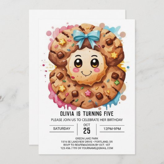 キャンディ編集可能おもしろいCookie誕生日 招待状 (正面/裏面)