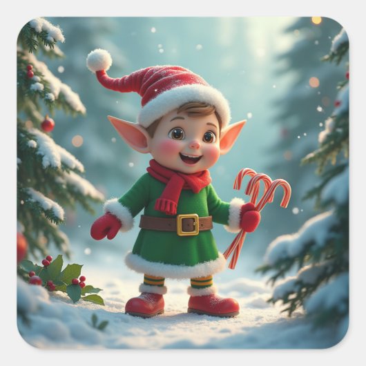 キャンディ缶の可愛い小妖精や小人 スクエアシール (正面)