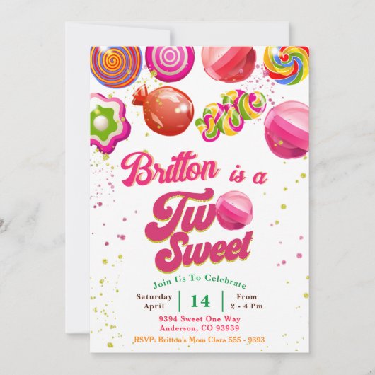 キャンディ誕生日トゥースイーツパーティの招待状 招待状 (正面)