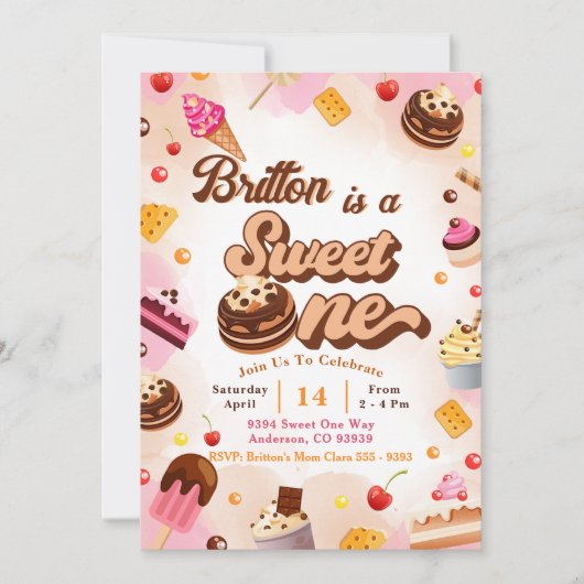 キャンディ誕生日招待状スウィートワンパーティー 招待状 (正面)