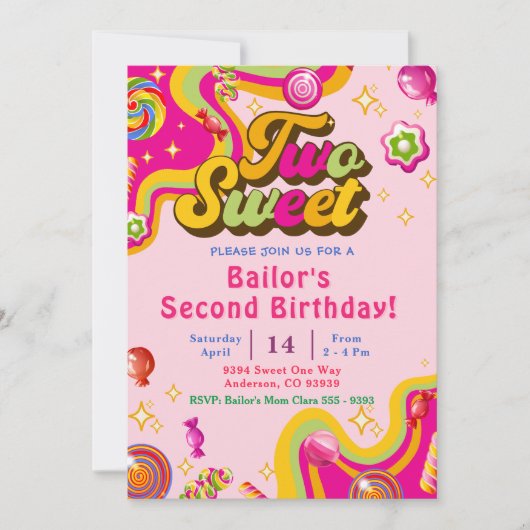 キャンディ誕生日招待状トゥースイーツパーティー 招待状 (正面)